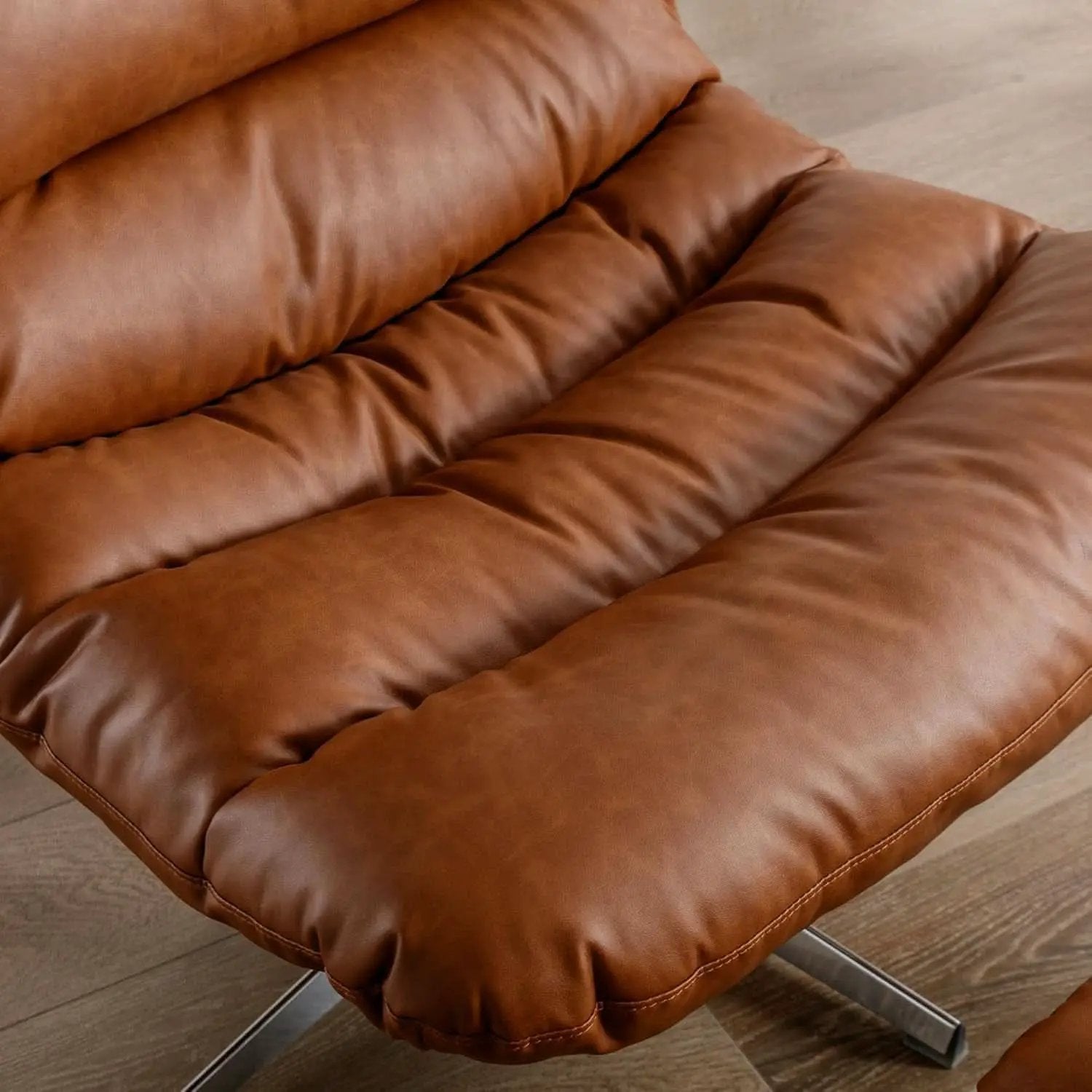 Brown Upholstered Faux Leather Swivel Chair Ottoman from PriceLows™