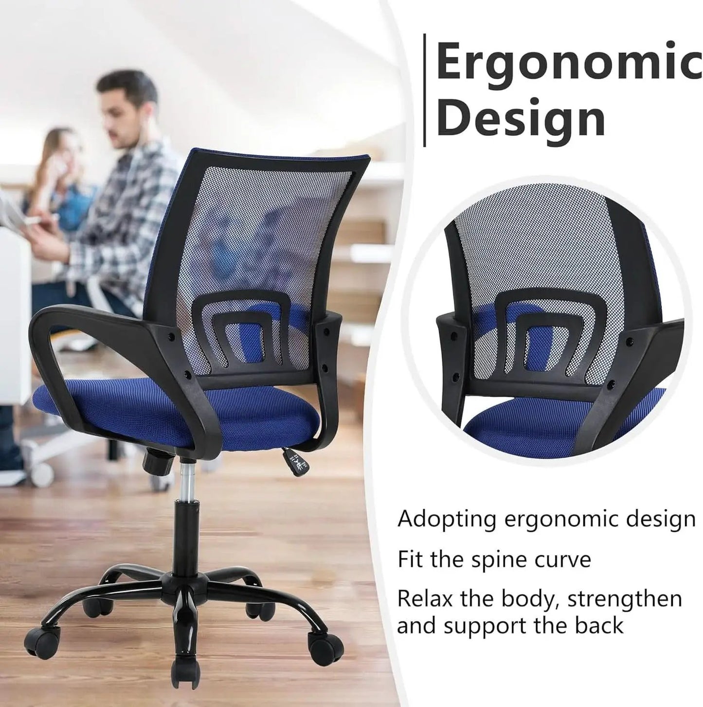 Ergonomic Office Chair With Adjustable Lumbar Support Blue from PriceLows™