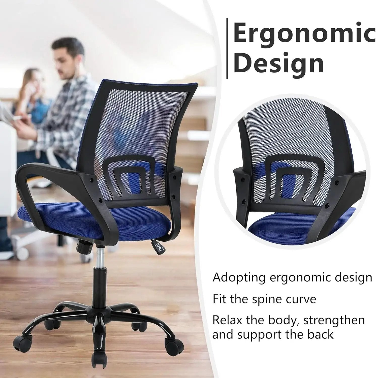 Ergonomic Office Chair With Adjustable Lumbar Support Blue from PriceLows™