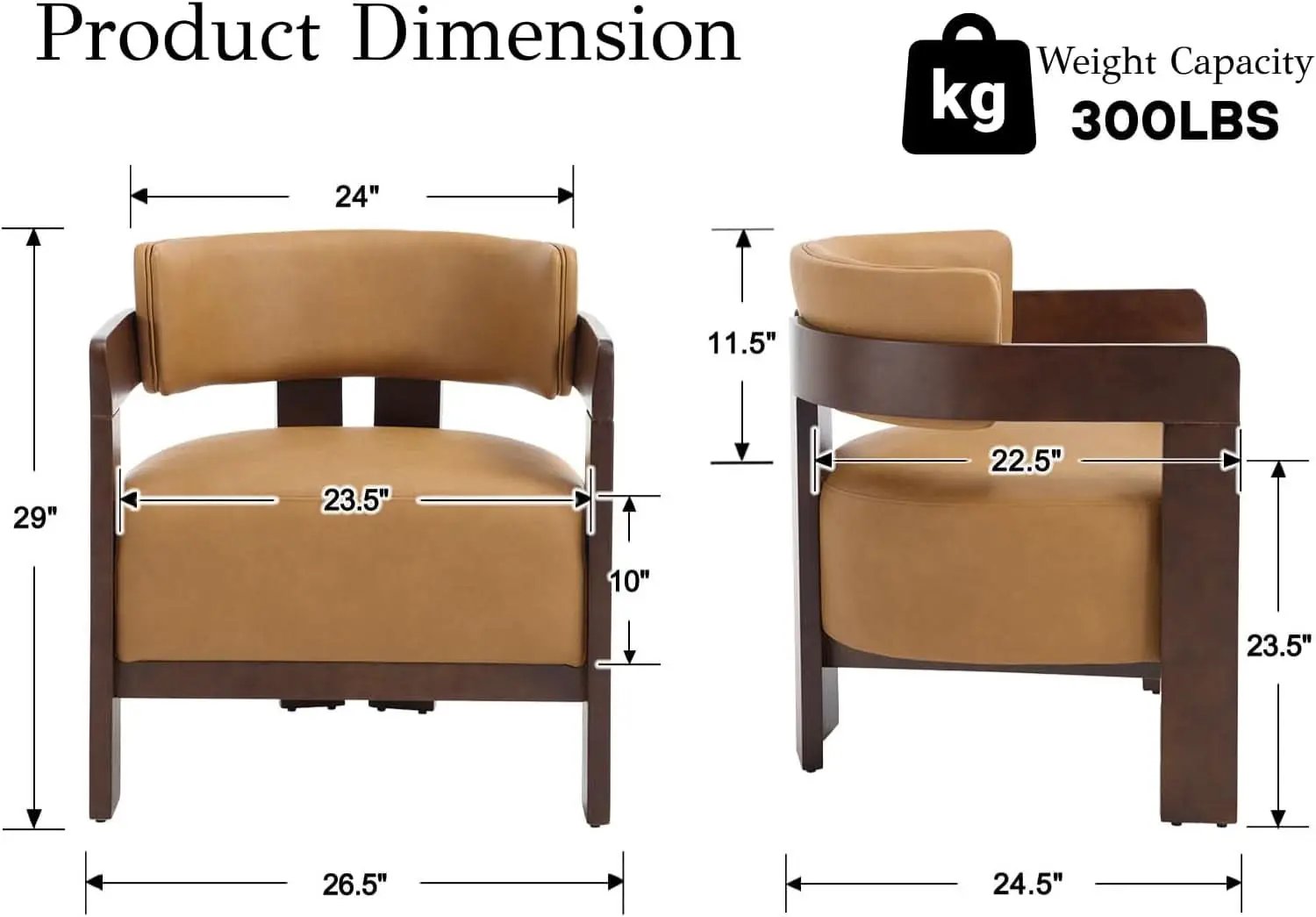 Brown Leather Barrel Chair Midcentury Upholstered WoodenLegs from PriceLows™