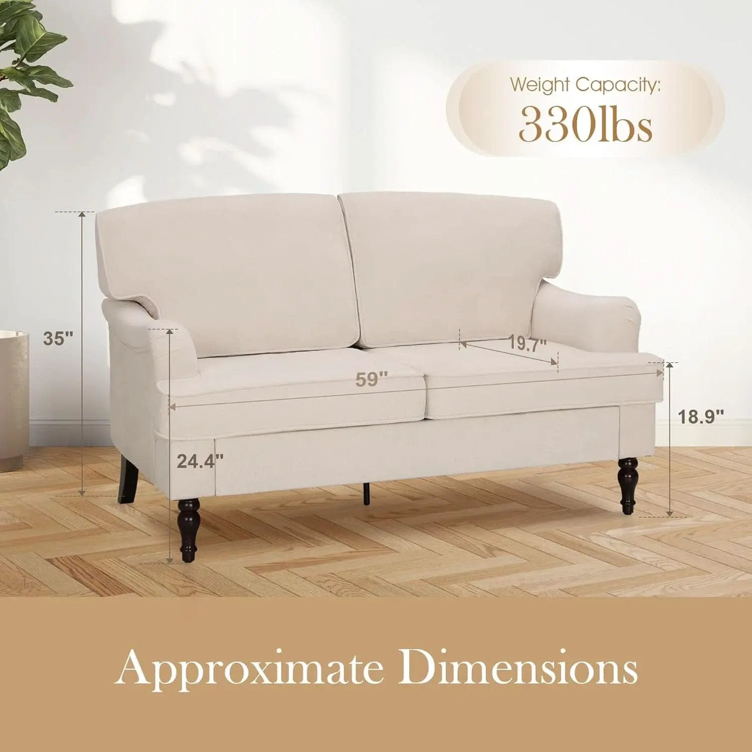 Three Piece Living Room Furniture Set With Linen Fabric Loveseat And Two Accent Chairs Off White from PriceLows™