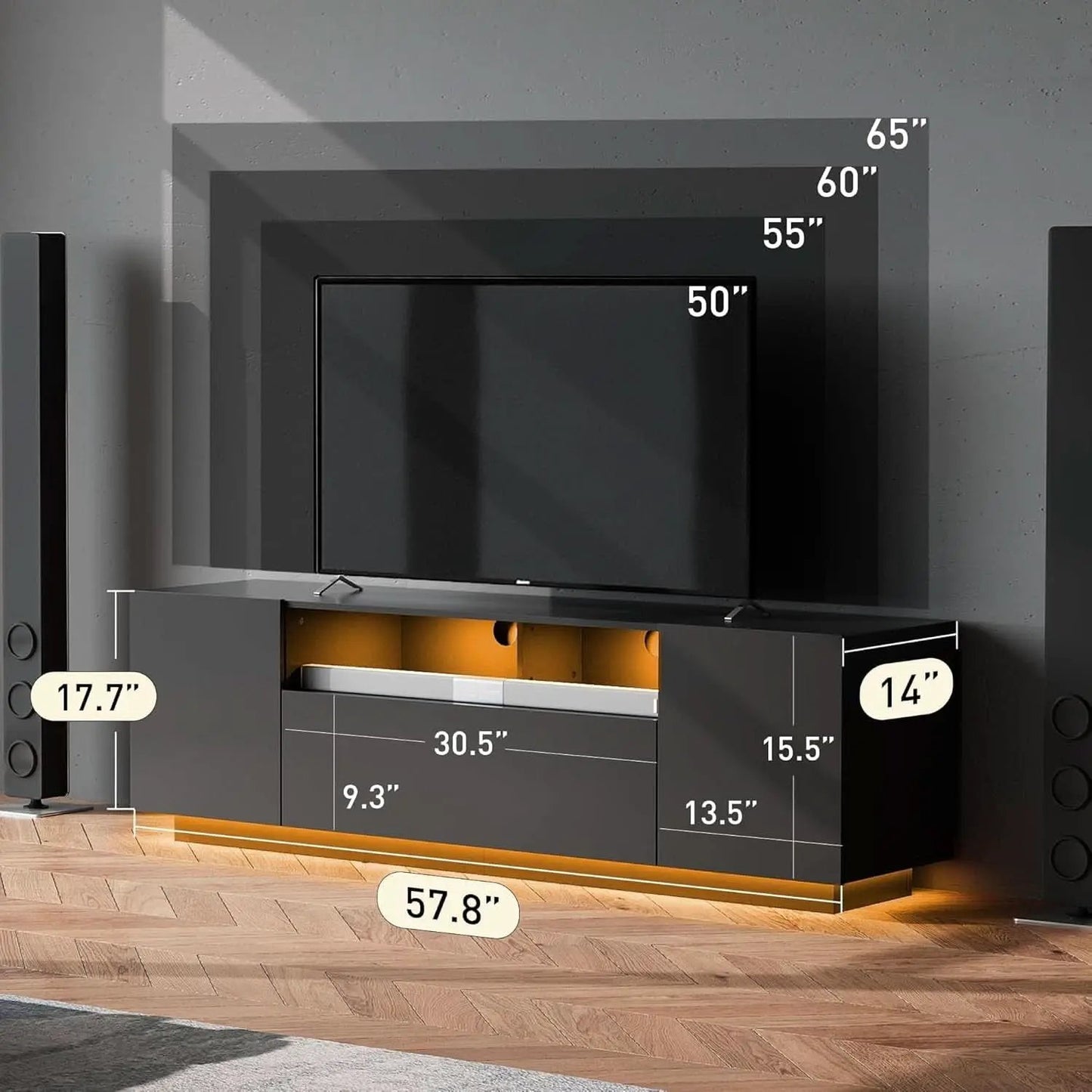 Black 58-Inch TV Console For Living Room Entertainment from PriceLows™