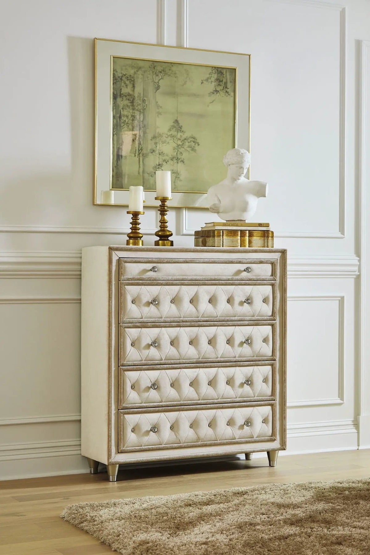 Antonella 5-drawer Bedroom Chest Ivory and Camel | 40.25 x 17.75 x 49 in | Crystal | Bedroom