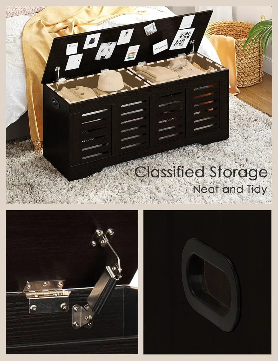 Espresso 47.3Inch Wood Storage Chest FlipTop Hinges from PriceLows™