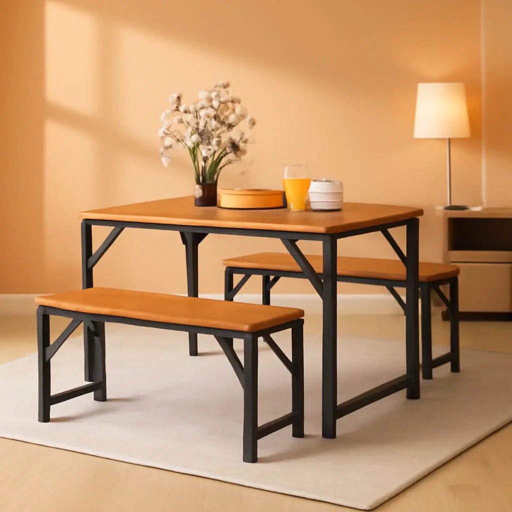 3 Piece Patio Dining Set For Six With 53 Inch Acacia Wood Table And Space Saving Benches from PriceLows™