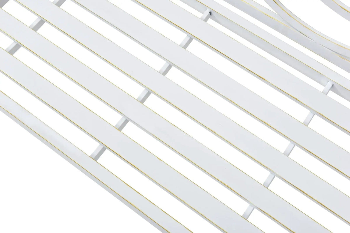 Outdoor Garden Patio Bench With Backrest And Armrest, Slatted Seat For Park, Yard | 50.5 x 22.5 x 35.1 in | Steel & Iron | White