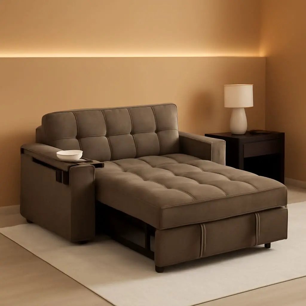 65 Inches Durable Convertible Sleeper Sofa ChocolateBrown from PriceLows™