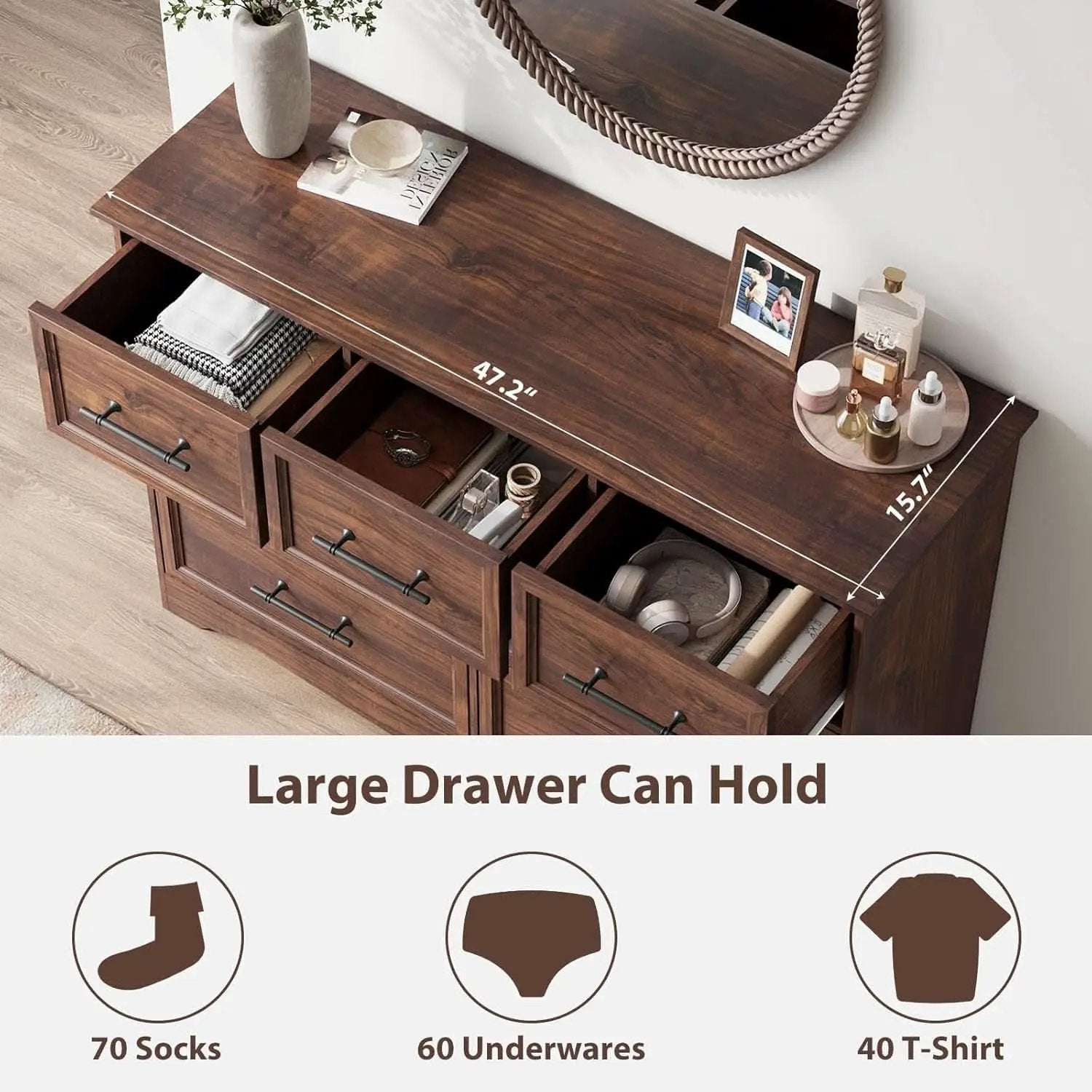 Walnut Farmhouse Dresser 7 Drawers Metallic Handles from PriceLows™