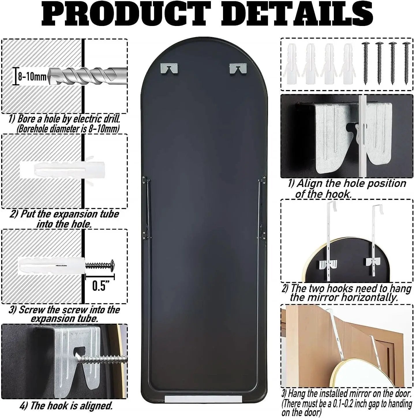 Black 57 Inch Full Length Arch Mirror For Entryway from PriceLows™