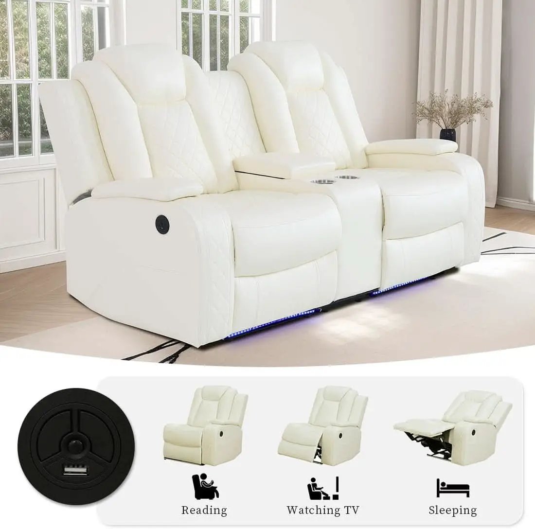 Living Room Set Leather Sofa Power Recliner Creamy White from PriceLows™