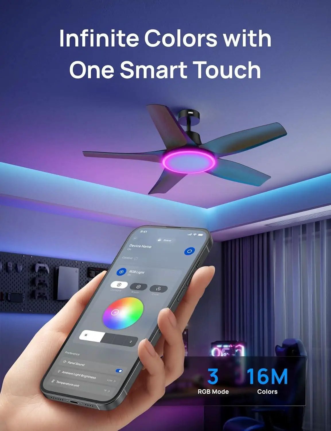 52 Inch Low Profile Smart Ceiling Fan Alexa RGB Lighting from PriceLows™