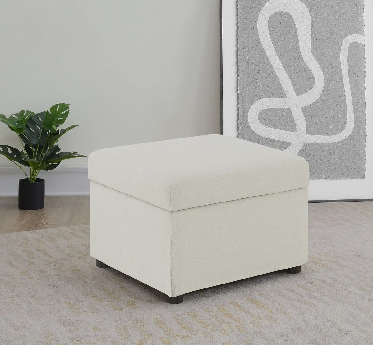 Winter Upholstered Hydraulic Lift Top Storage Ottoman | 24 x 19.5 x 17 in | Fabric | Beige