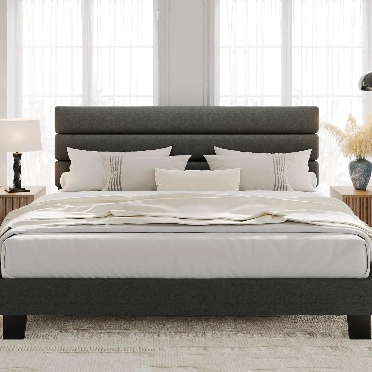 King Size Bed With Adjustable Headboard In Dark Grey from PriceLows™