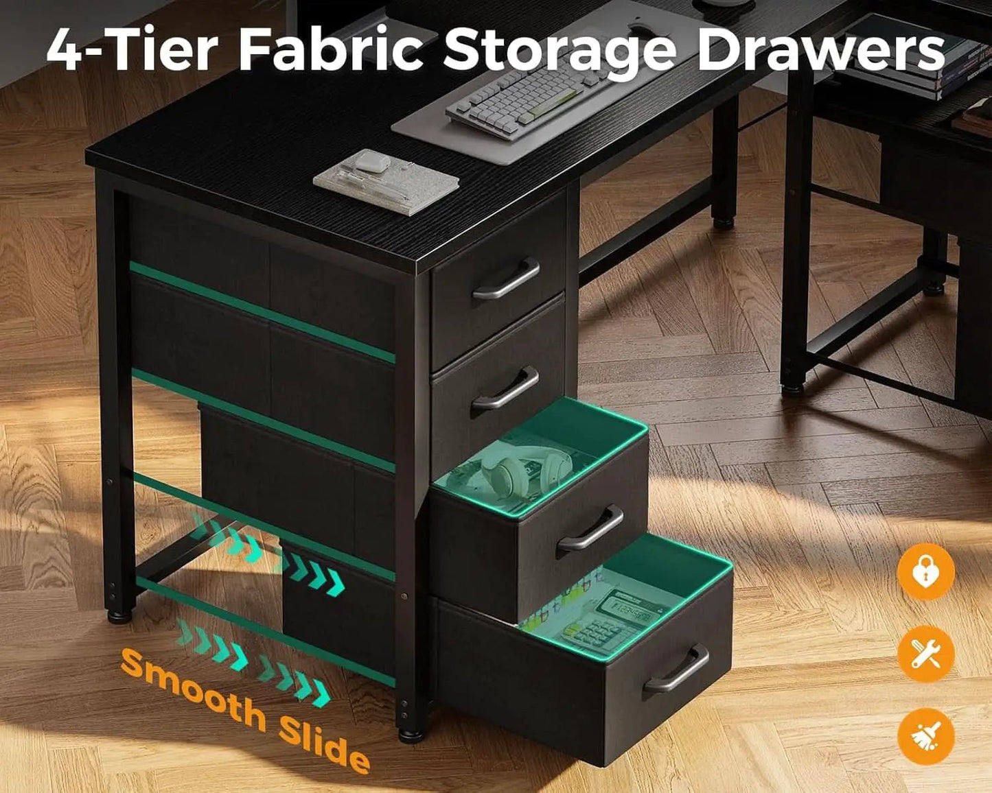 L Shaped Computer Desk 55 Inch With 6 Drawers Home Office from PriceLows™