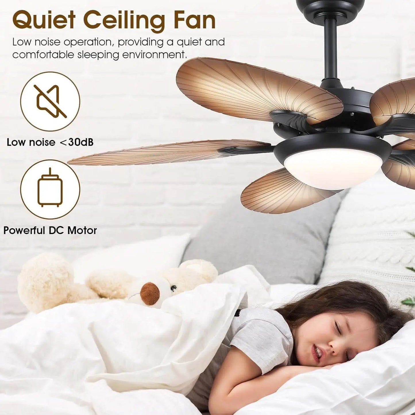 44 Inch Palm Leaf Ceiling Fan With LED Lighting Remote from PriceLows™