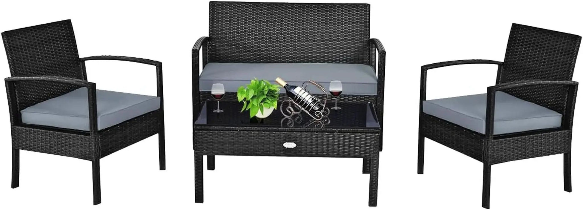 4 Piece Patio Rattan Furniture Set With Glass Coffee Table from PriceLows™