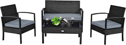 4 Piece Patio Rattan Furniture Set With Glass Coffee Table from PriceLows™