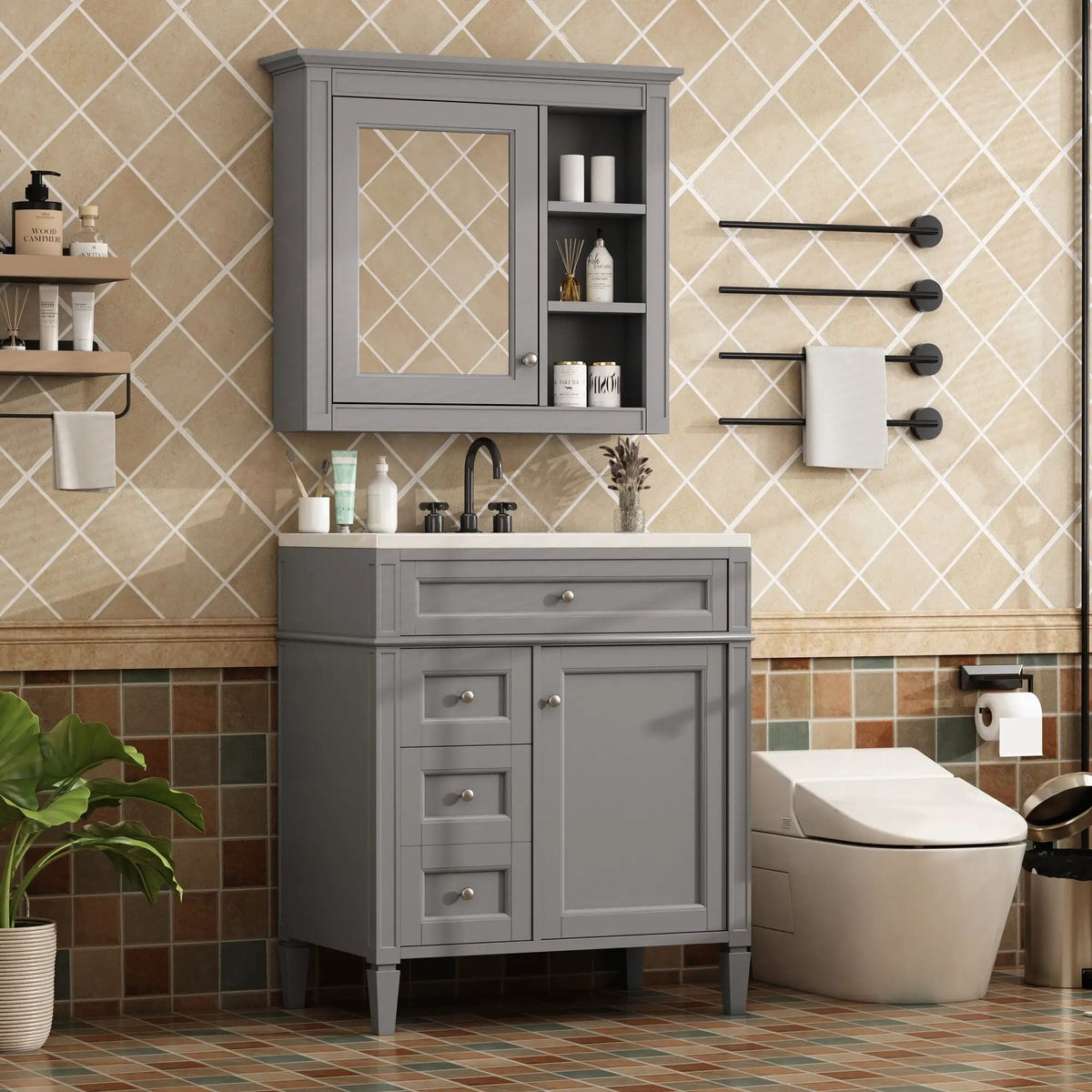 Bathroom Vanity With Medicine Cabinet | Royal Mirror Cabinet | Modern Storage | Unique Pattern Design