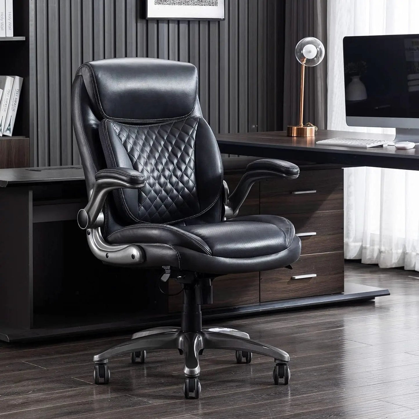 Ergonomic Grey Leather Desk Chair With Adjustable Height from PriceLows™