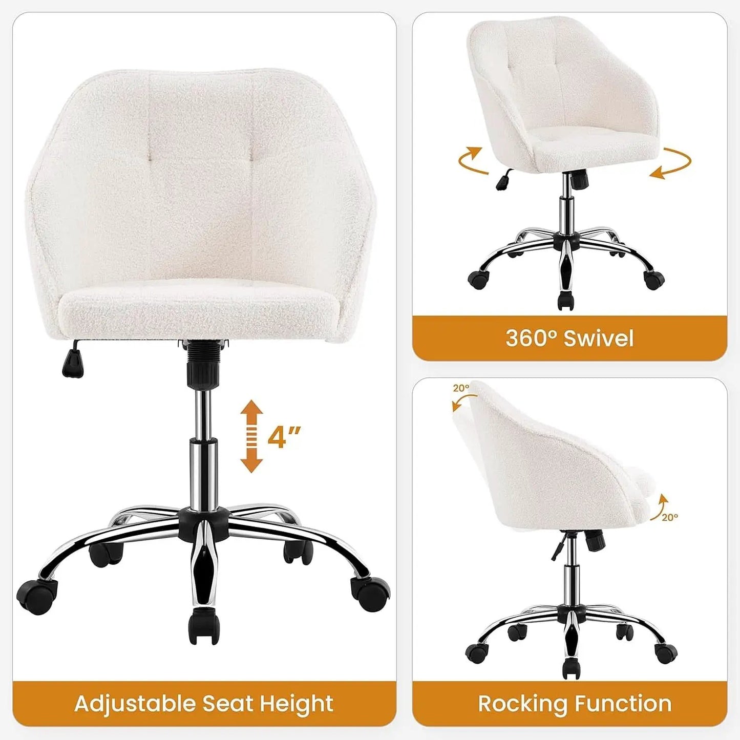 Ivory Upholstered Desk Chair With Adjustable Tilt Angle from PriceLows™