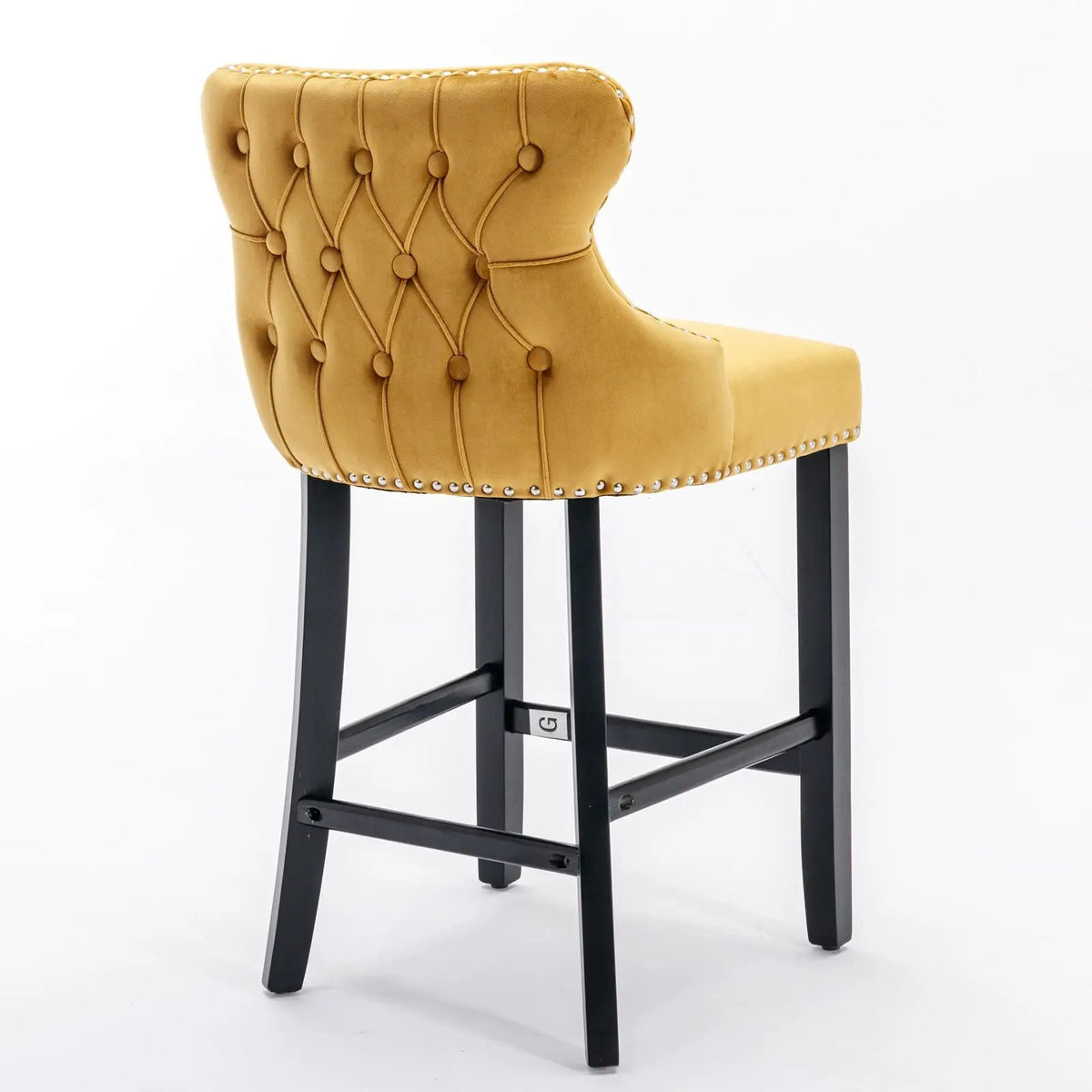 Wing-Back Barstools | Button Tufted Decoration | Wooden Legs With Nailhead Trim | Contemporary Upholstery