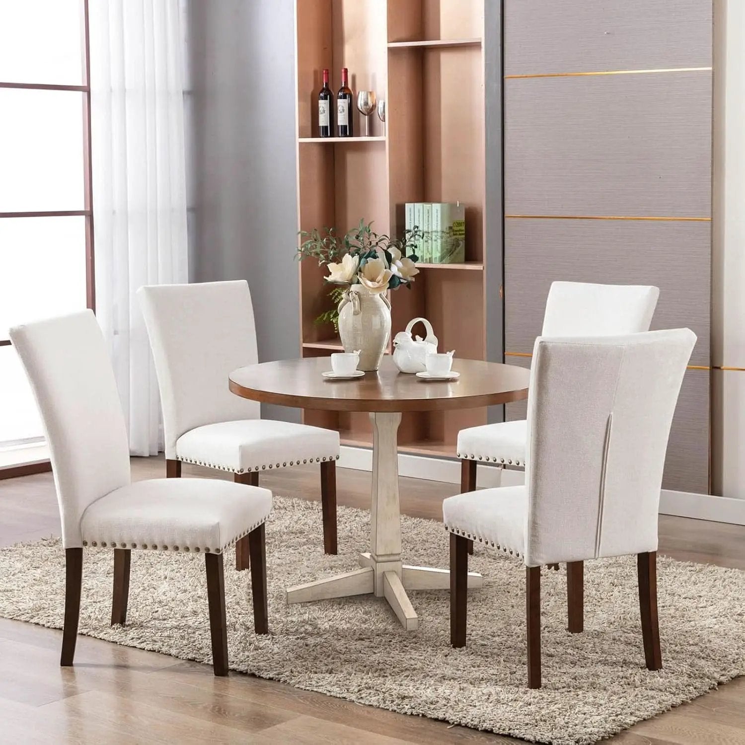 Beige Linen Upholstered High Back Counterheight Chairs from PriceLows™