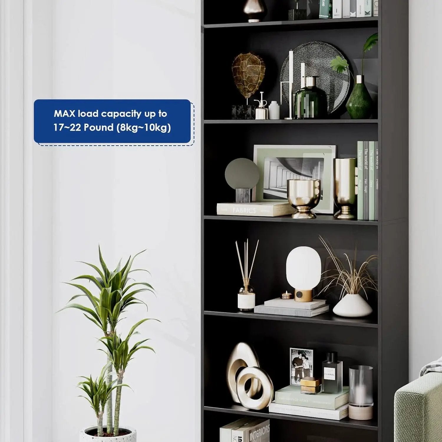 Six Tier Open Bookcase Tall Freestanding Shelving Black from PriceLows™