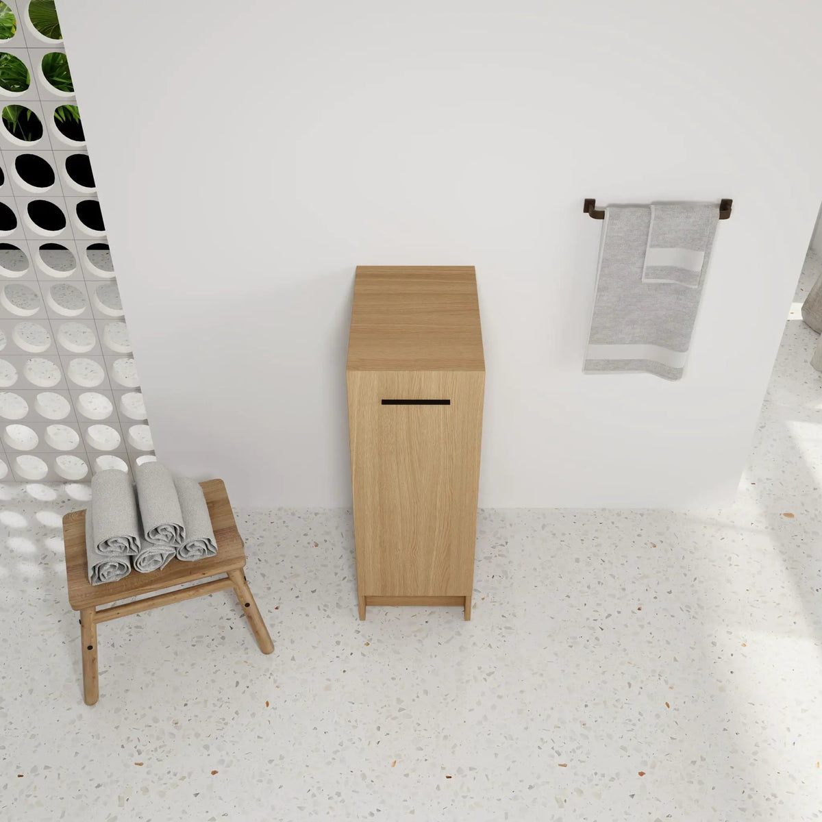 Bathroom Cabinet | 12 Inch Wide | Freestanding Single Door | Light Oak