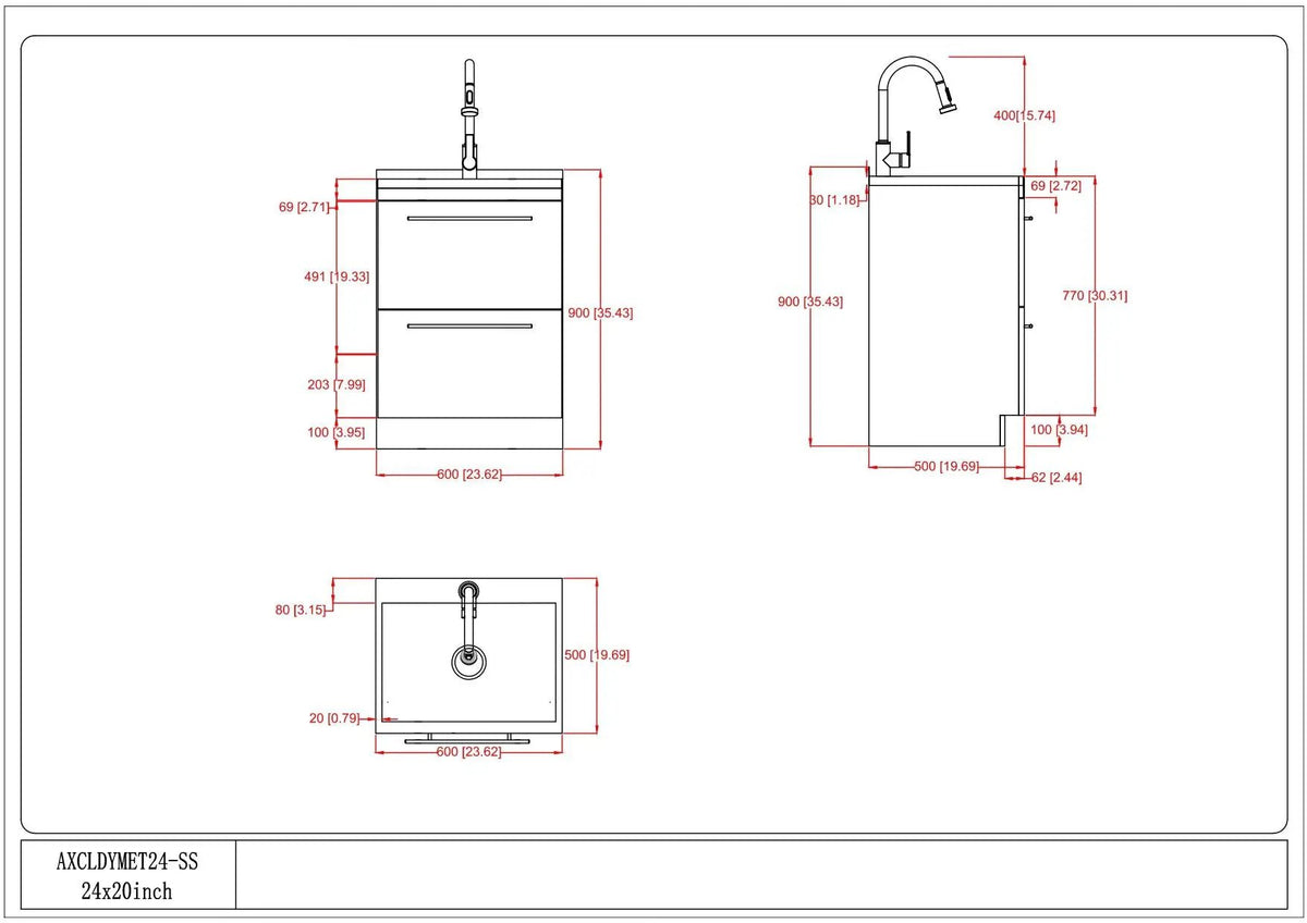 Metro Laundry Cabinet | Faucet And Stainless Steel Sink | Large Bottom Drawer | Melamine Cabinet