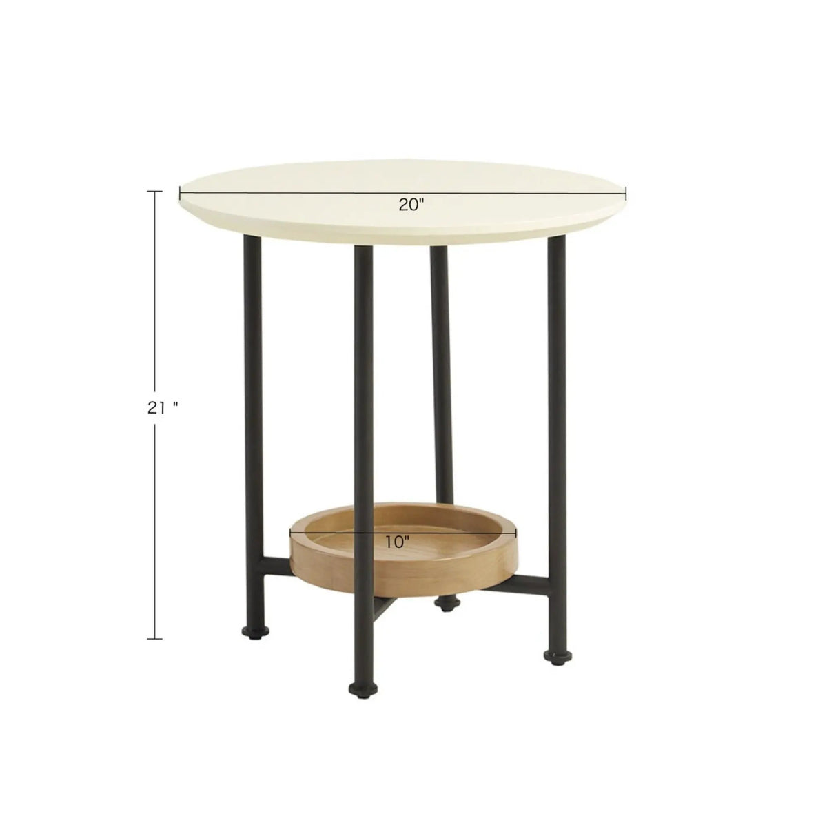 Oval End Table | White And Natural | White MDF Top | Black Metal Legs