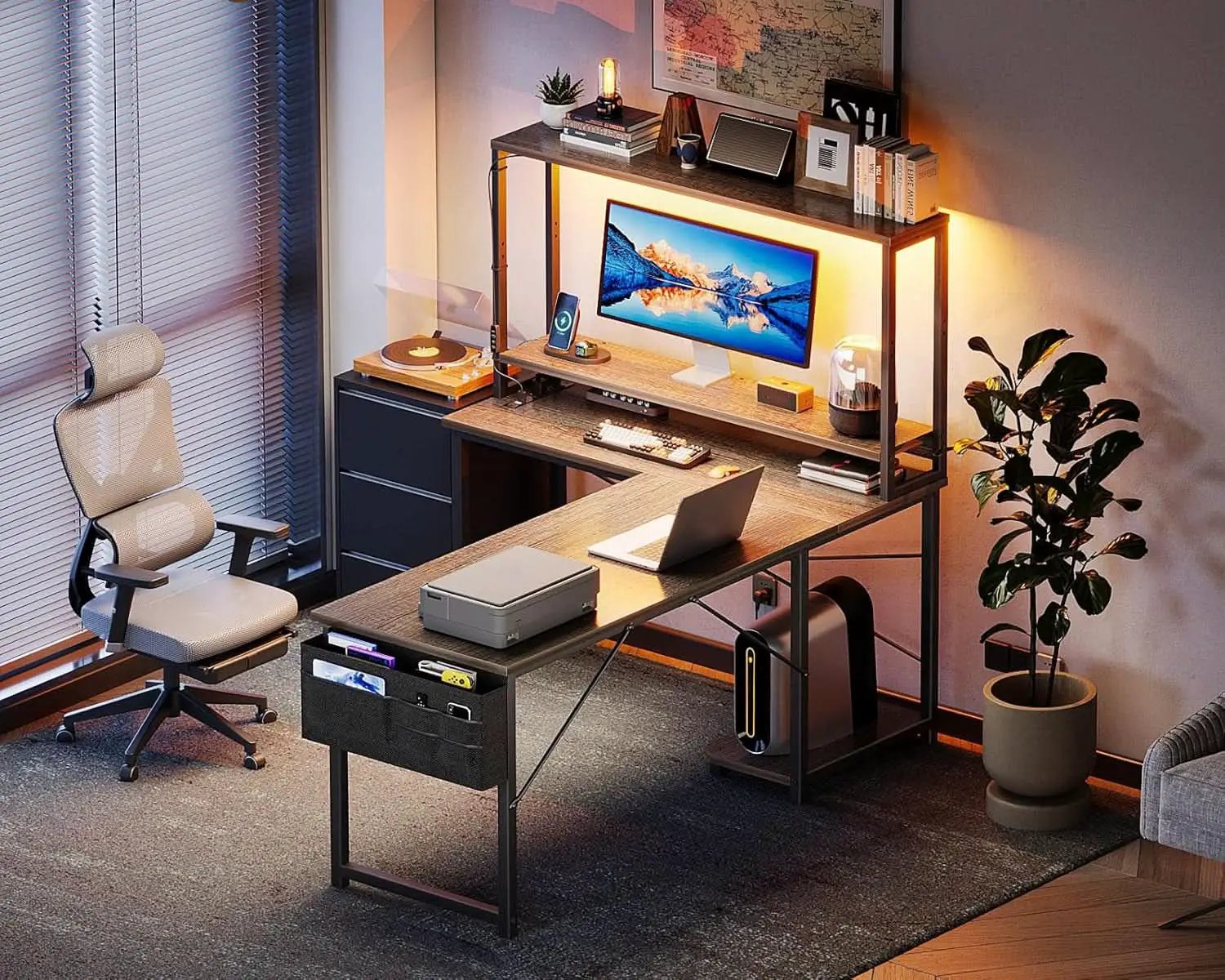 53 Inch L Shaped Gaming Desk Grey Oak Home Office Workspace from PriceLows™