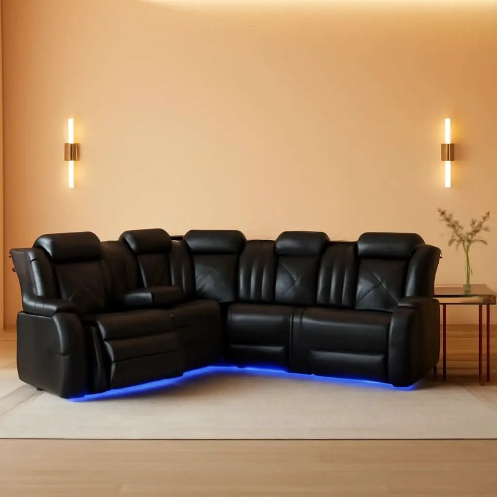 Black Leather Power Recliner Living Room Set With Cup Holders from PriceLows™