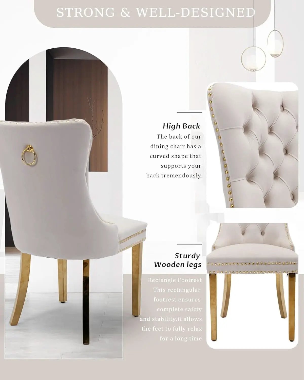 Beige Velvet Dining Chairs Set Of 2 With Tufted Upholstery from PriceLows™
