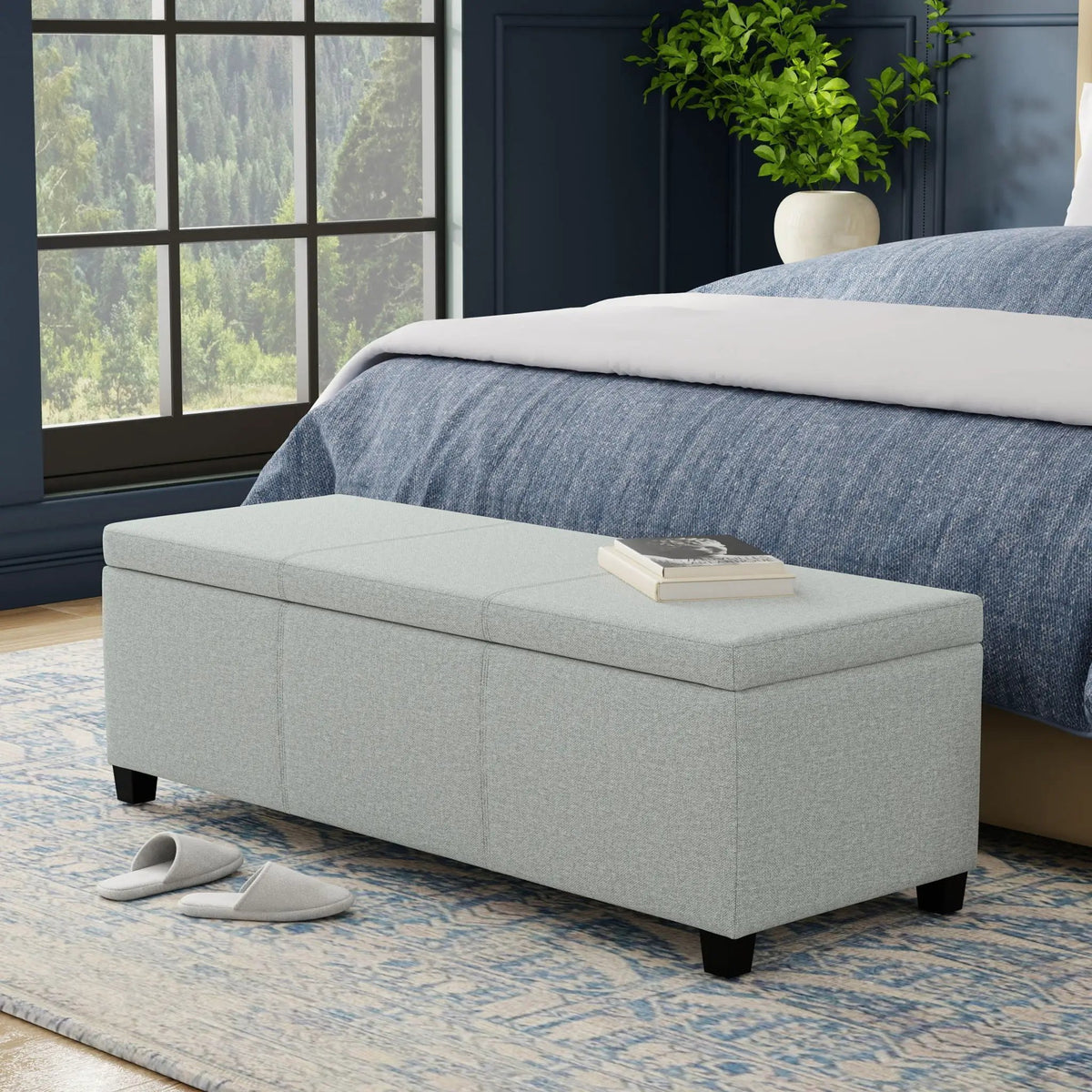 Storage Ottoman Bench | Solid Wood Frame | High Density Foam