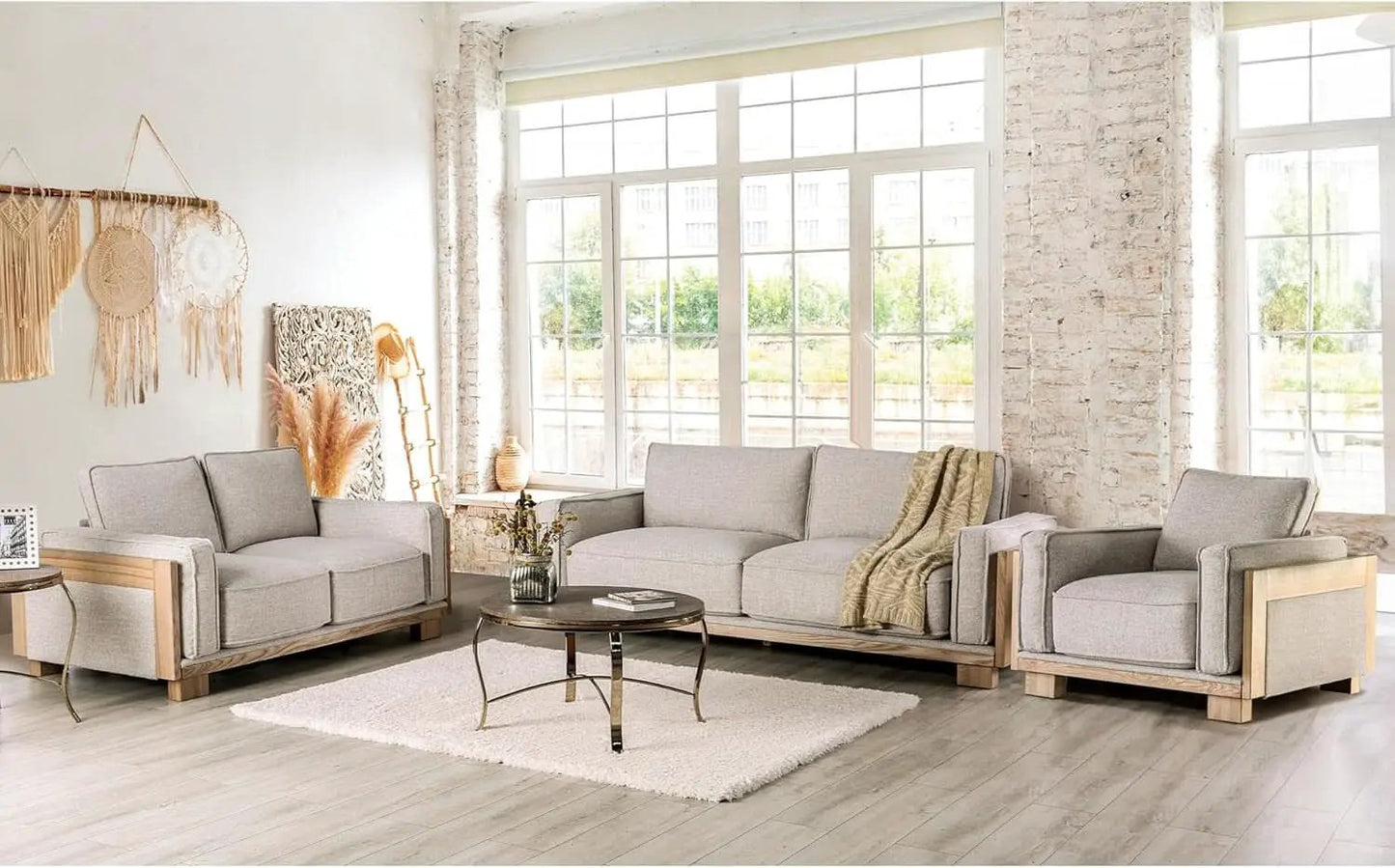 Oran Modern Sofa Set With Track Arms Light Brown Living Room from PriceLows™