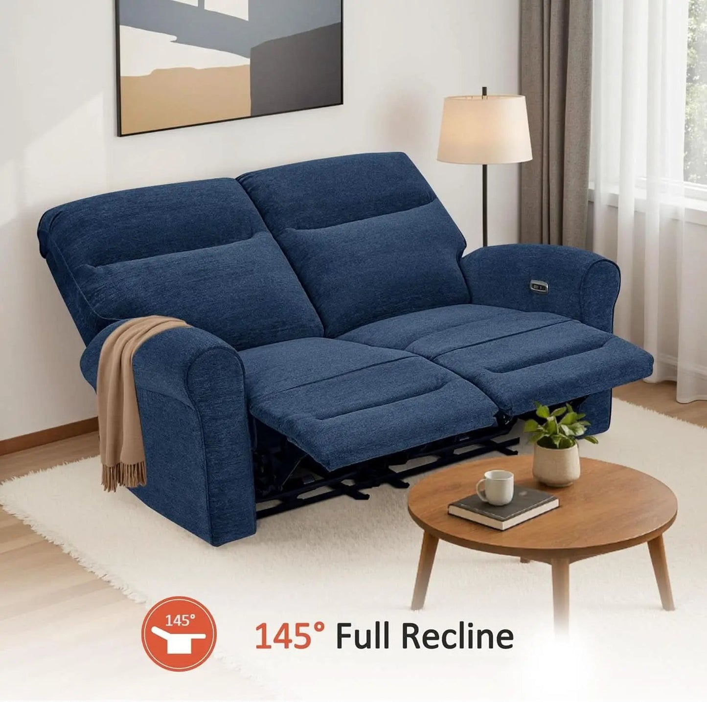 64.6 Inch Wall Hugger Loveseat Navy Blue Space Saving from PriceLows™