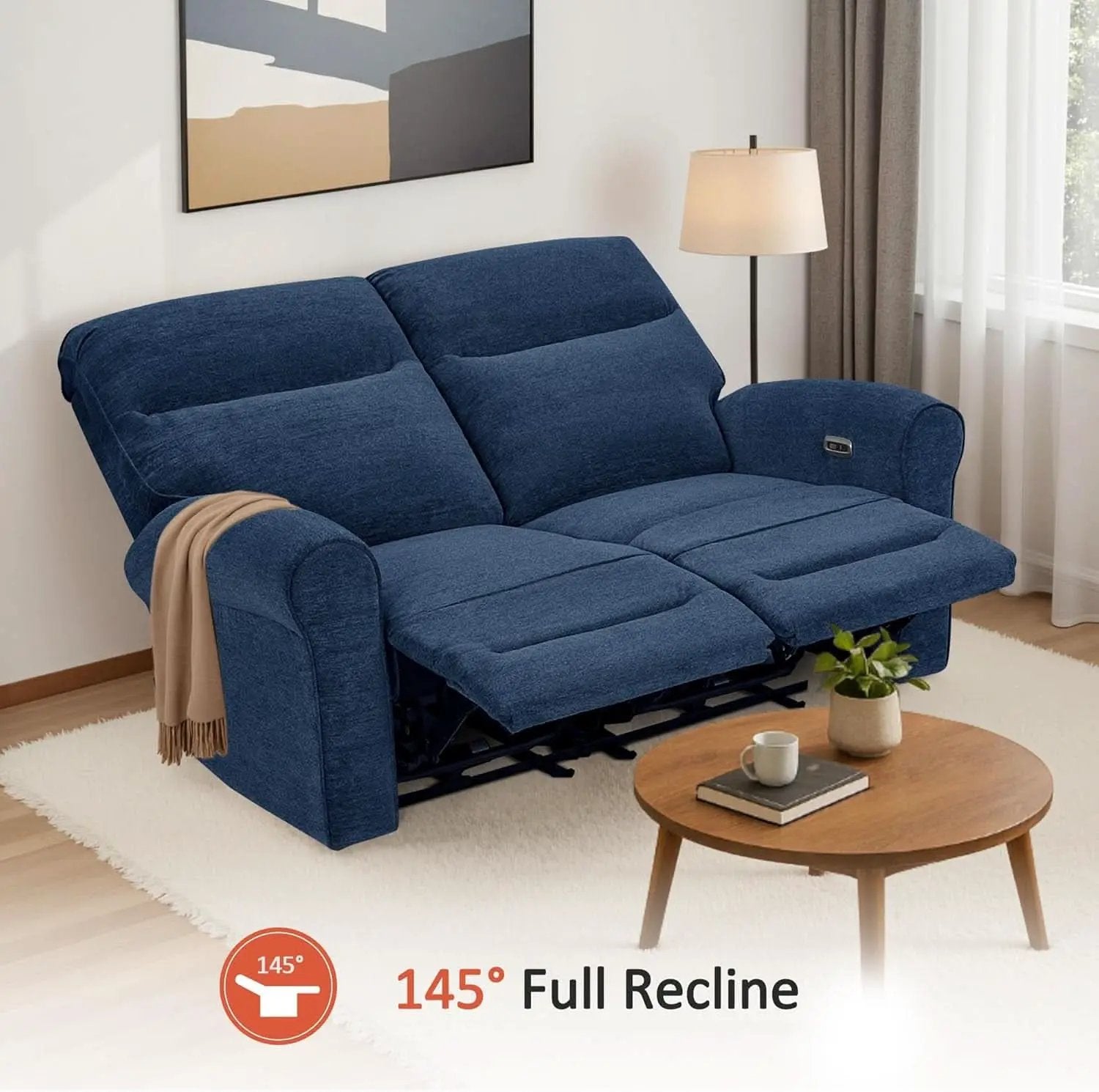 64.6 Inch Wall Hugger Loveseat Navy Blue Space Saving from PriceLows™