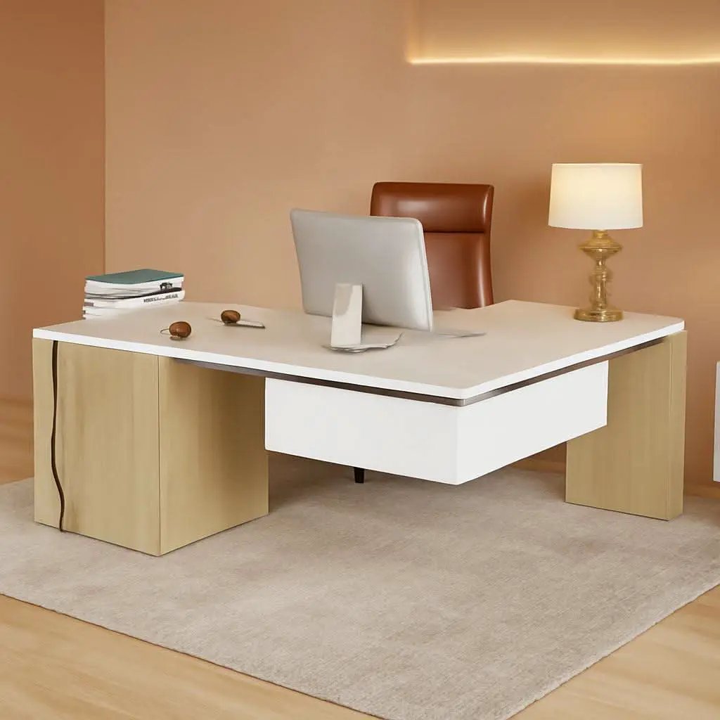 Premium White Engineered Wood Corner Desk 74.8 Inches from PriceLows™