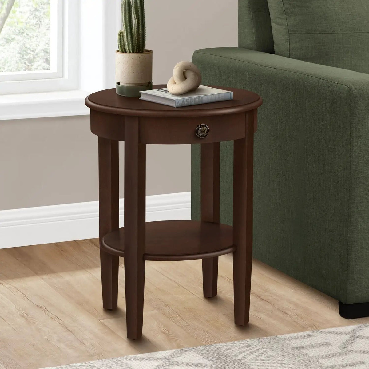 Accent Table | Two Tier | Storage Drawer | Espresso Brown