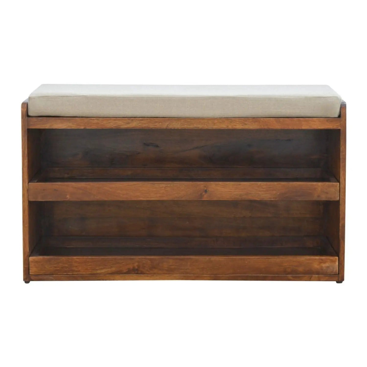 Pull Out Shoe Bench Chestnut / Mud Linen | 35.43 x 14.17 x 19.69 in | Mango Wood & Linen | Home