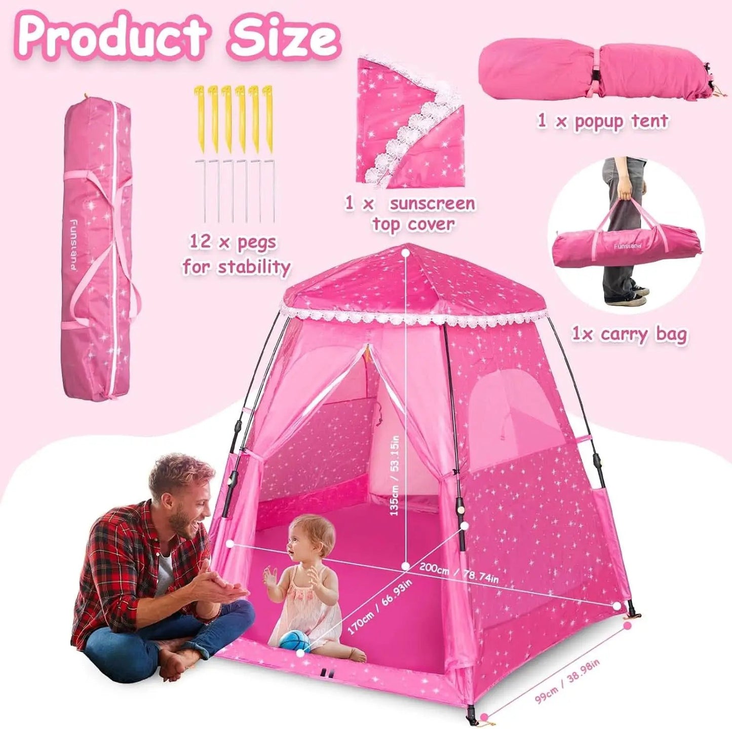 Kids Pop Up Play Tent 78x66 Inch Princess Castle Playhouse from PriceLows™