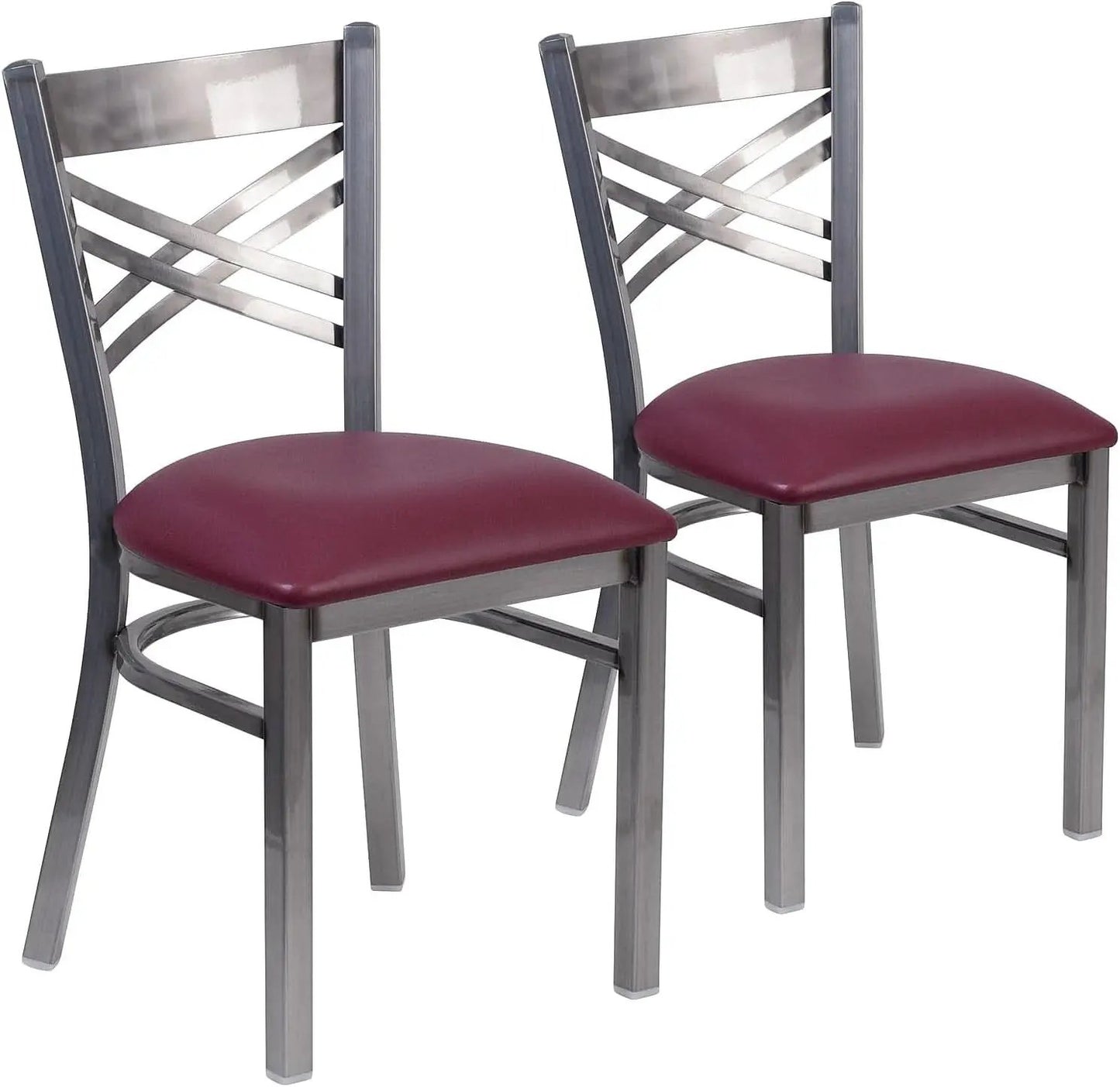 Two Pack Hercules Burgundy Vinyl X Back Metal Dining Chairs For Restaurant Bar And Home Use from PriceLows™