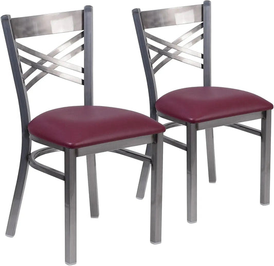 Two Pack Hercules Burgundy Vinyl X Back Metal Dining Chairs For Restaurant Bar And Home Use from PriceLows™