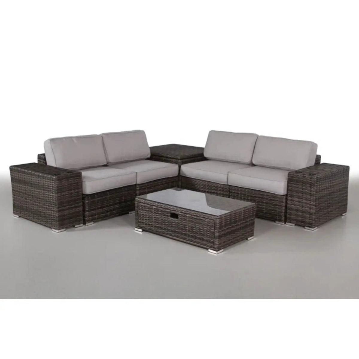 Patio Rattan Sectional Set | Half-Round HDPE Wicker | Rustproof Aluminum Frame | Fully Assembled