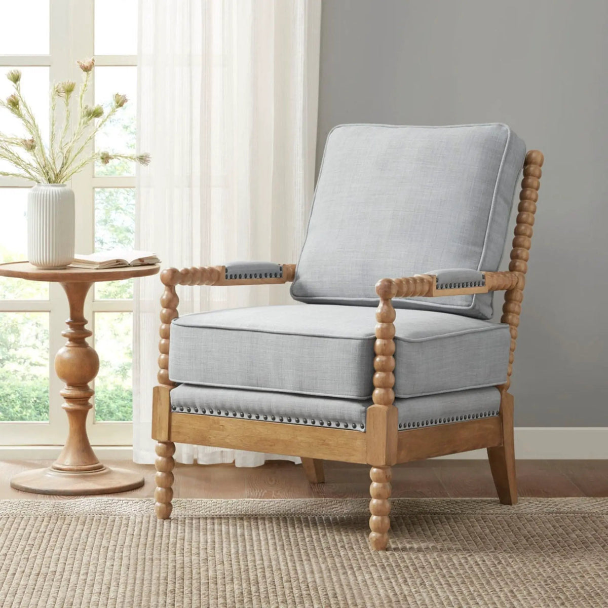 Madison Park Arm Chair | Open Back Spindle Design | Padded Armrests | Casual Style