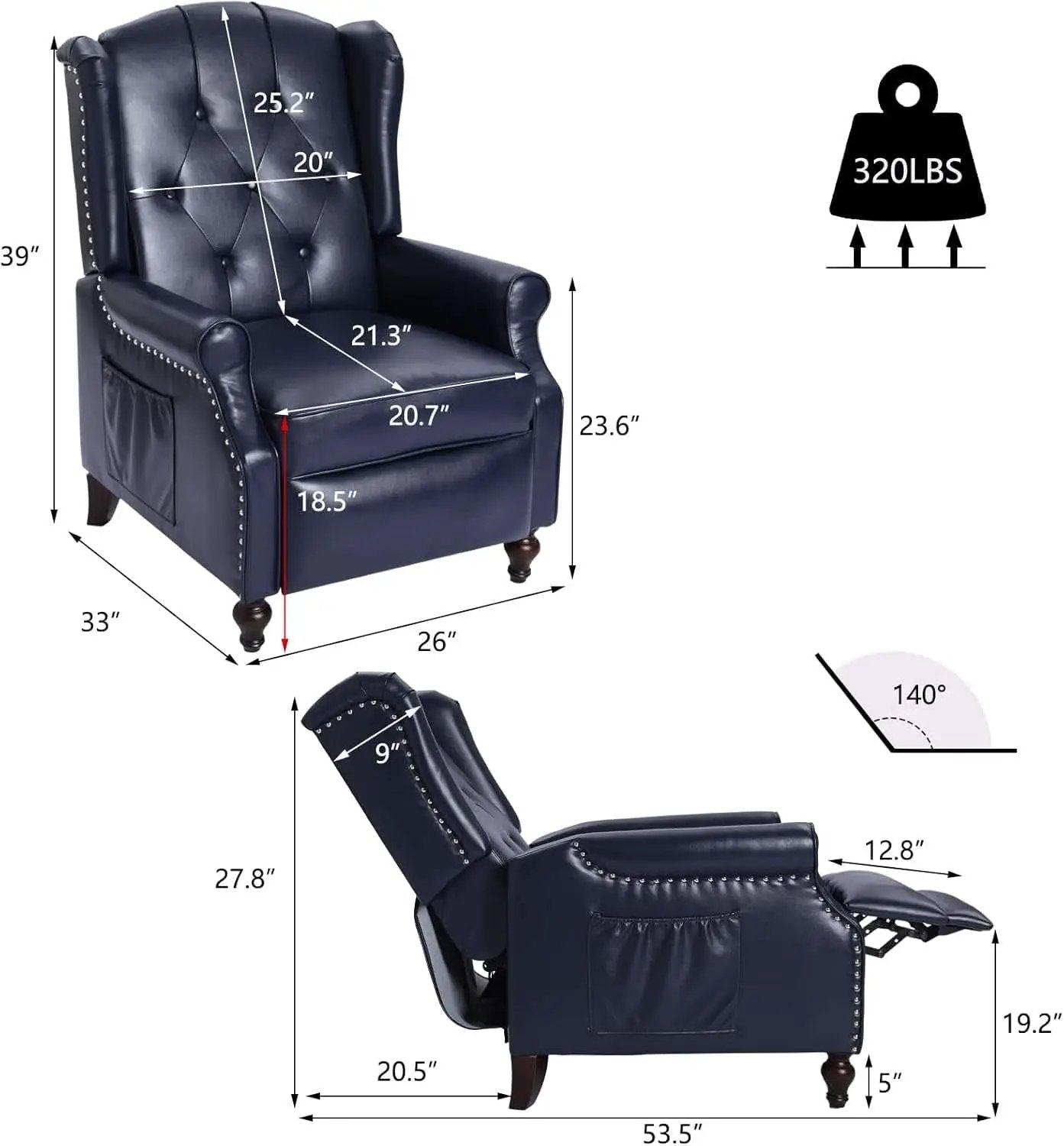 Wingback Recliner Chair With Massage And Heat PU Leather from PriceLows™