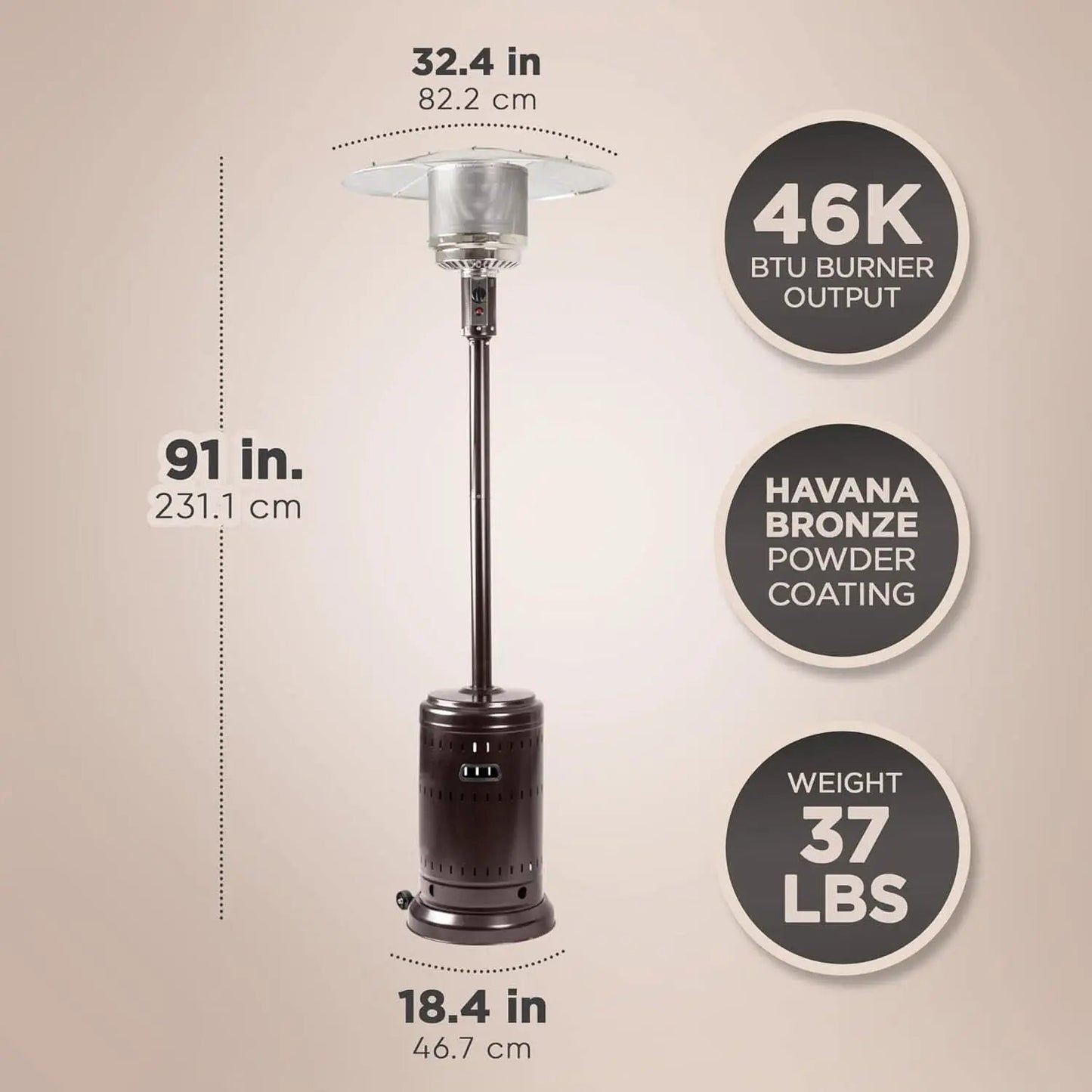 46,000 BTU Outdoor Patio Heater With Wheels Havana Bronze from PriceLows™