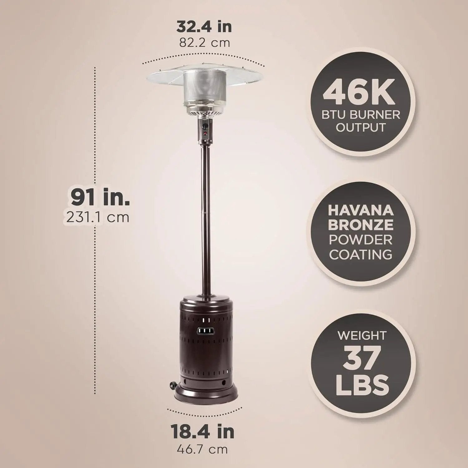 46,000 BTU Outdoor Patio Heater With Wheels Havana Bronze from PriceLows™