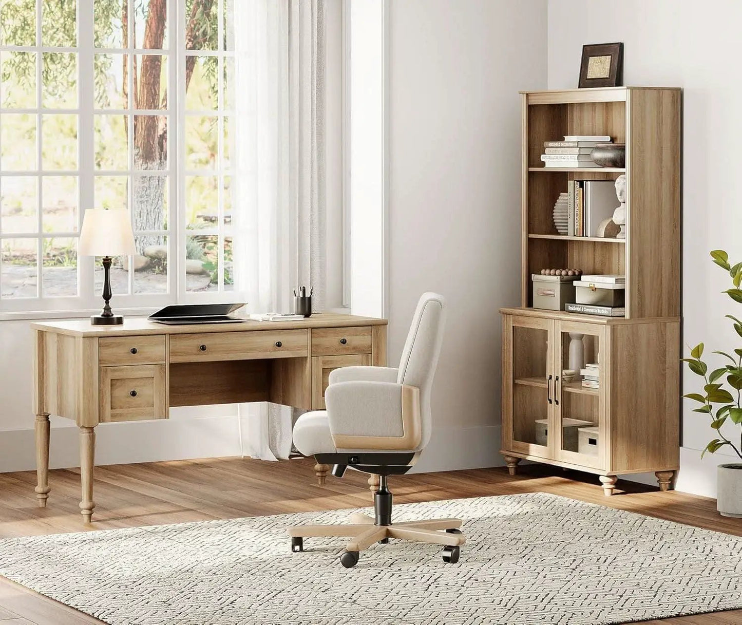 Distressed Oak 56Inch Executive Desk With Charging Station from PriceLows™