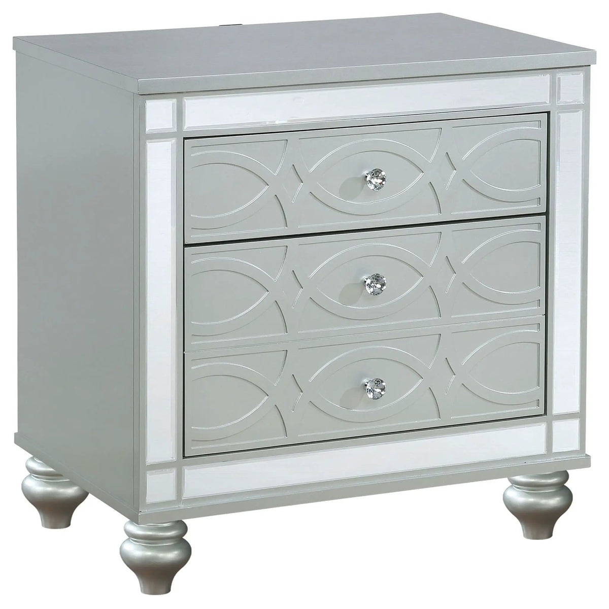 Gunnison 2-drawer Nightstand Silver Metallic | 28 x 18 x 29.25 in | Crystal | Bedroom